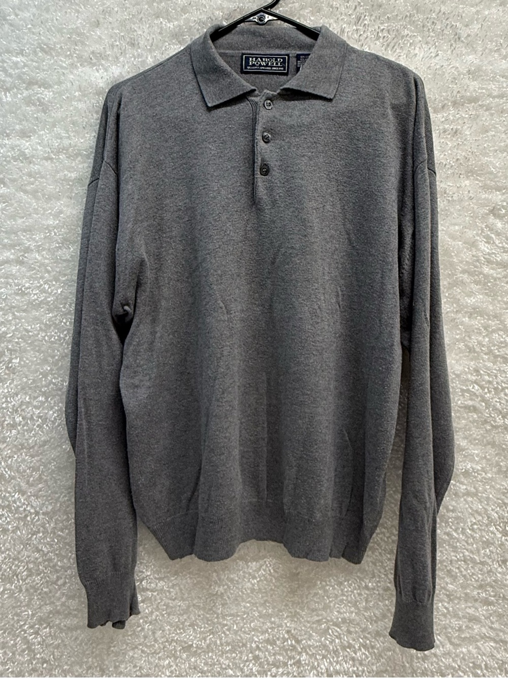 Harold Powell Men's Long Sleeve Polo Shirt - Charcoal Gray